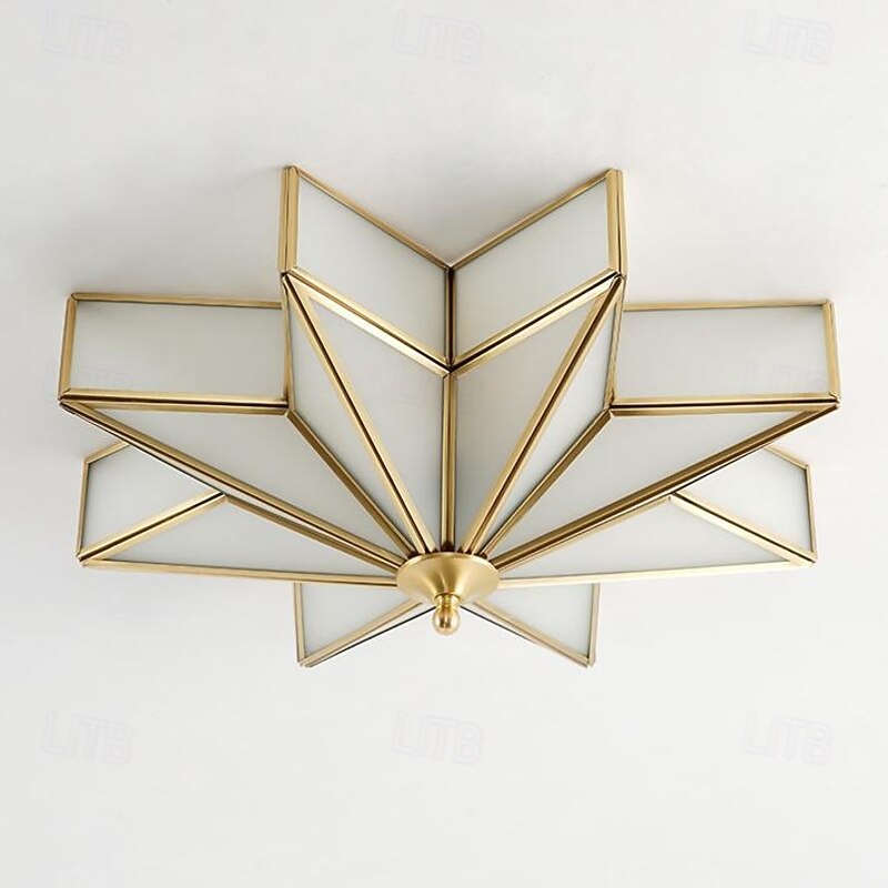 Modern 4-Light LED Ceiling Light Beveled Frosted Glass Flush Mount, Traditional Brass Star Close to Ceiling Lighting Fixture, Decorative Pendant Light for Living Room2