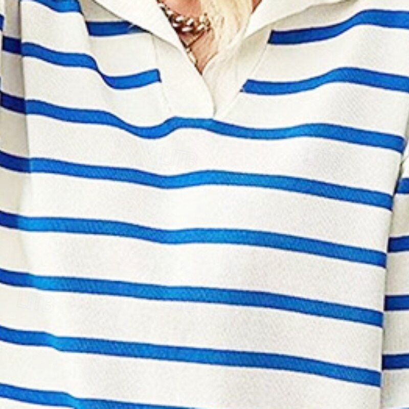 Women's Sweater Pullover Casual Soft Striped Ribbed V Neck Knitted Long Sleeve Regular Tops Knit Outdoor Going out Weekend Red Blue Fall4