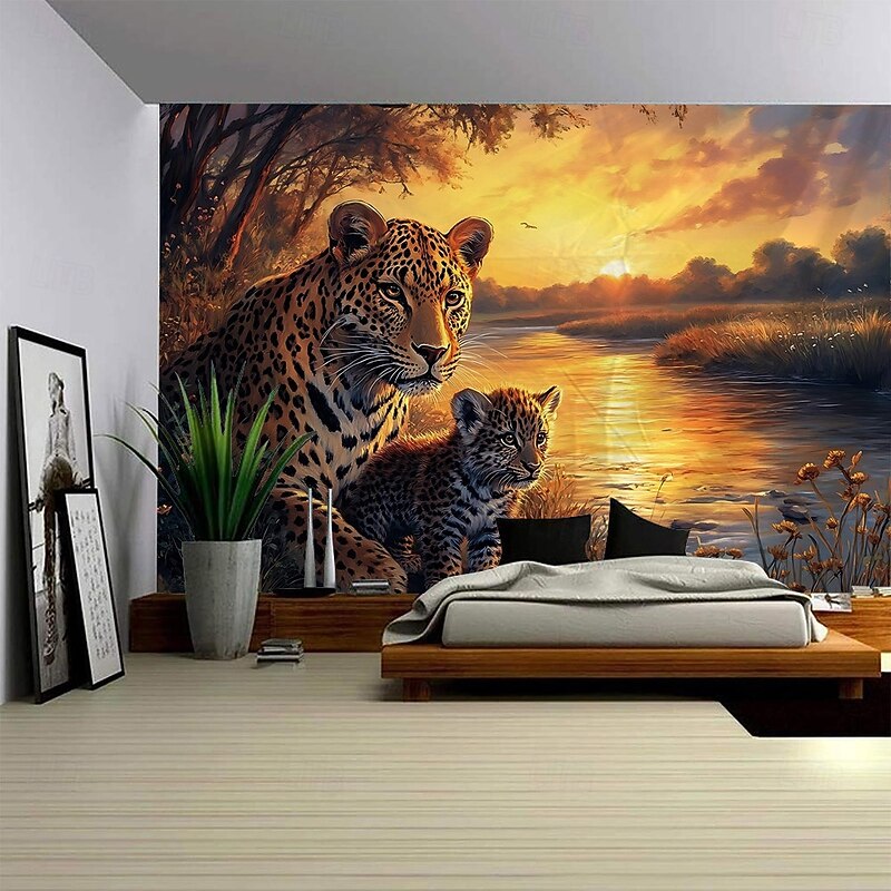 Forest Animal Leopard Landscape Hanging Tapestry Mural Art Large Tapestry Mural Decoration Photos Background Carpet Curtains Home Bedroom Living Room Decoration4