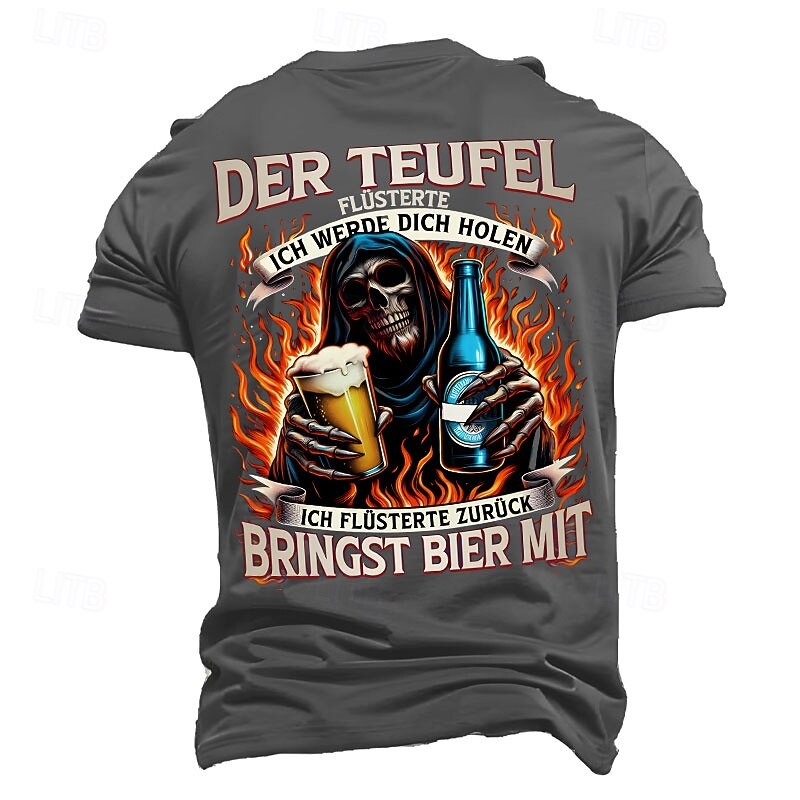 Men's Funny Beer T-Shirt: Devil Whispered 'I'll Get You', I Said 'Bring Beer'. Graphic Short Sleeve Tee4