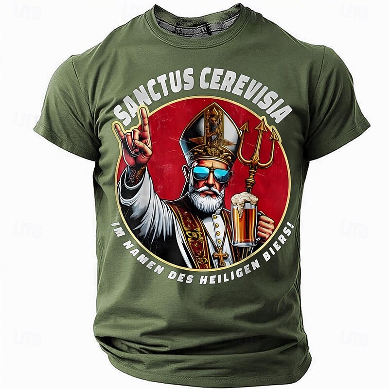 Men's Funny Beer Graphic T-Shirt | Holy Beer Pope Design | Sanctus Cerevisia Im Namen Des Heiligen Biers Novelty Tee for Beer Lovers2