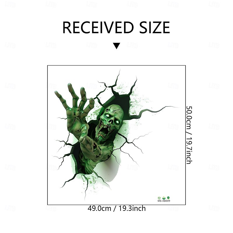 Halloween Wall Decal Sticker 3D Scary Green Skull Breakthrough Design, Self-Adhesive Wall Decor for Bedroom and Living Room3