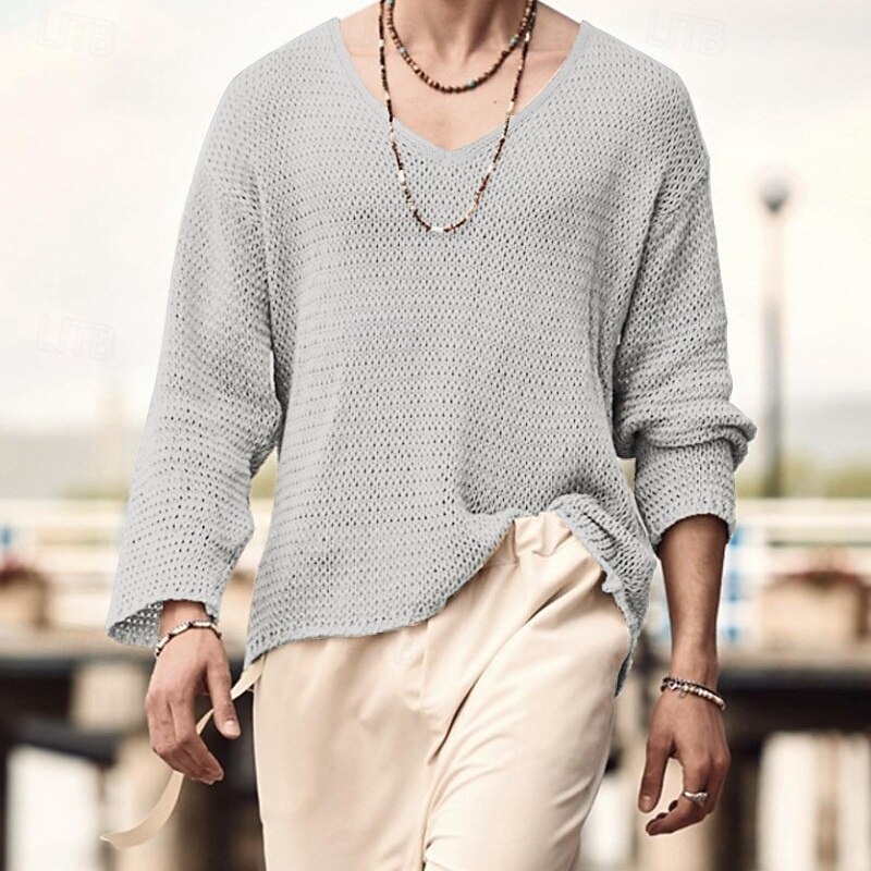 Men's Pullover Sweater Jumper Chunky Knit Regular Tops Knitted Plain V Neck Knitwear Modern Contemporary Casual Daily Wear Clothing Apparel Spring Fall Black Navy Blue S M L2