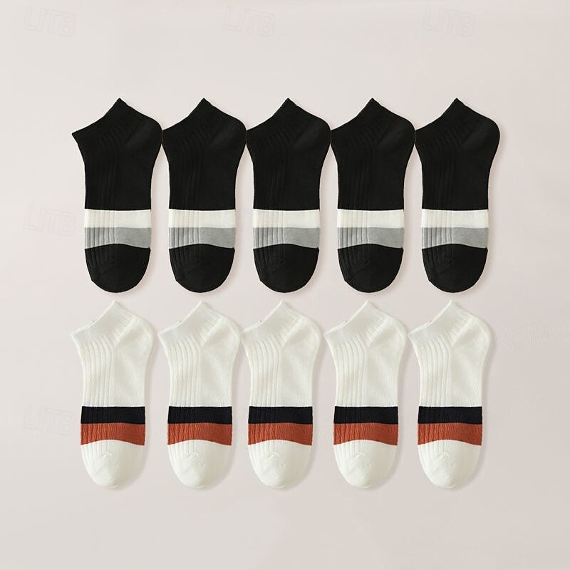 Men's 10 Pairs Multi Packs Socks Crew Socks Running Socks Casual Socks Black White Color Color Block Vacation Sports & Outdoor Daily Basic Medium Spring Fall Fashion Casual3