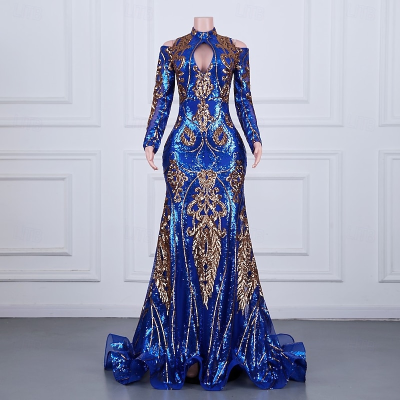 Mermaid / Trumpet Evening Gown Elegant Dress Formal Prom Court Train Short Sleeve Queen Anne Sequined with Sequin