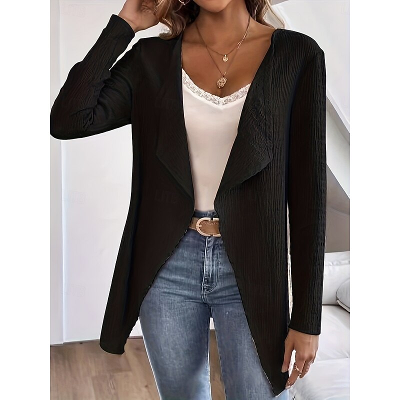 Women's Casual Jacket Breathable Comfortable Oversized Casual Plain Vacation Street Daily Wear Going out Open Front Regular Collarless Regular Fit Long Sleeve Outerwear Black White Sky Blue Summer2