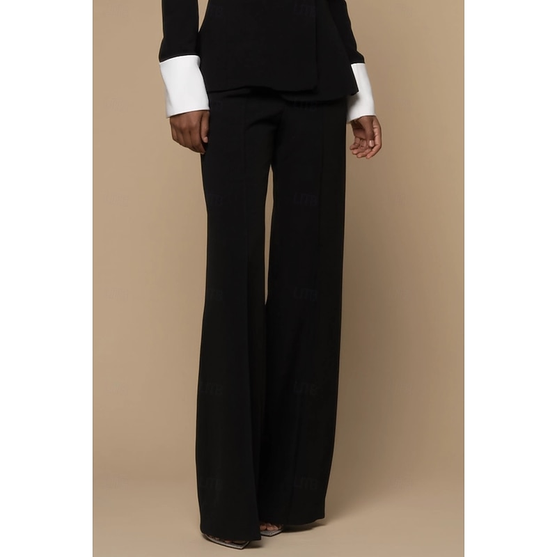 Women's 2 Pieces Suits Formal Wedding Guest Stretch Crepe Elegant Minimalist Long Sleeve Floor Length Lapel Double Breasted4