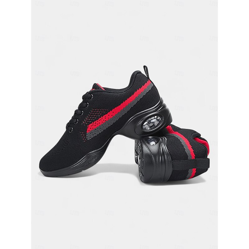 Women's Black Mesh Lace-Up Dance Sneakers - Breathable Lightweight Jazz Shoes with Air Cushion Sole for Professional Practice and Performance3