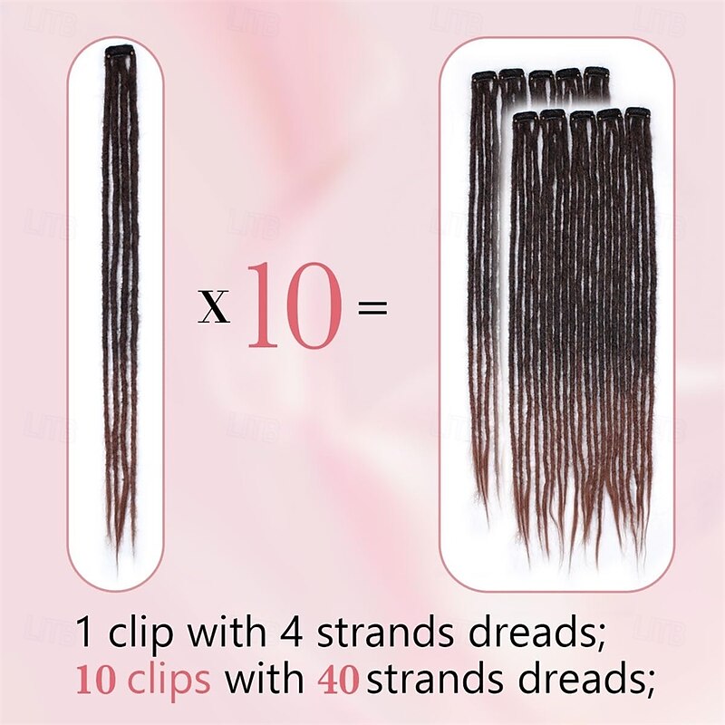24 Inch Clip in Dreadlock Hair Extensions 10Clips 40 Strands Synthetic Handmade Soft Clip In Dreads Extensions for Women1B/302