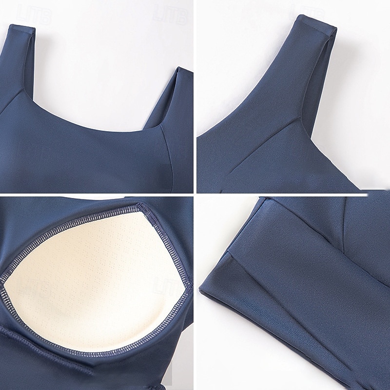 Women's Yoga Bra Sports Bra Pilates Bra Bra Top Push Up Seamless Anti-vibration Wireless Solid / Plain Color Sport Activewear Watermelon Red Black Gym Zumba Running3