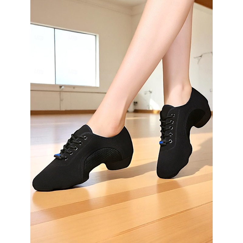 Women's Black Lace-Up Dance Sneakers - Breathable Lightweight Jazz and Fitness Practice Shoes for Latin and Ballroom Training3