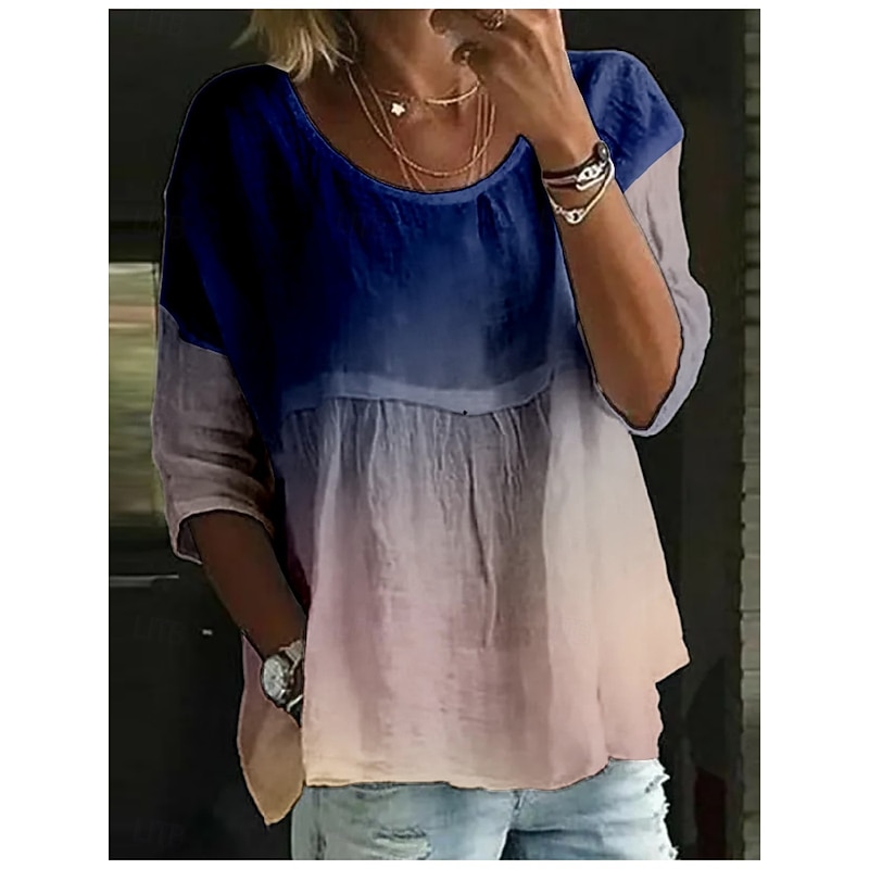 Women's Blouse Color Gradient Stylish 3/4 Length Sleeve Crew Neck Regular Tops Daily Holiday Print Pink Navy Blue Blue Purple Summer4