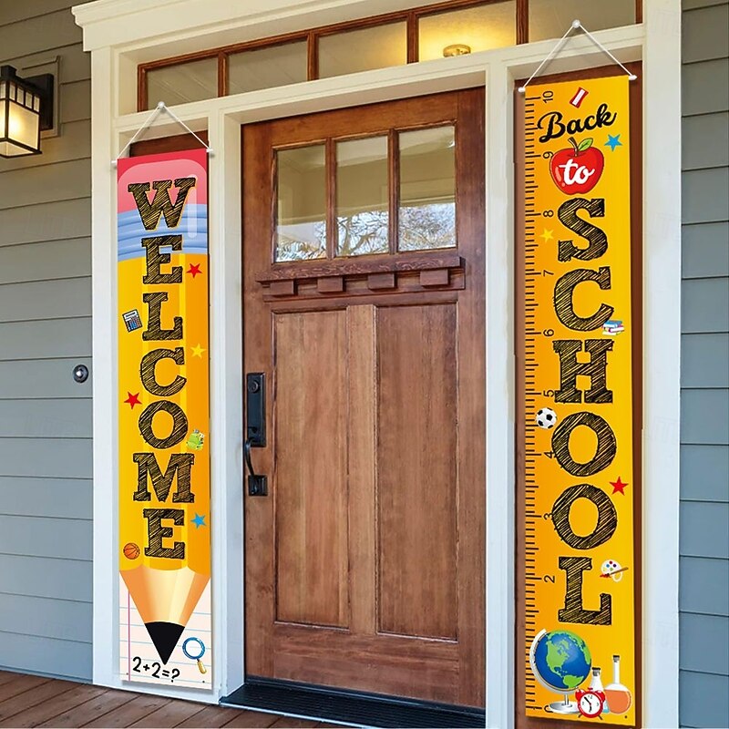 Back to School Decorations Outdoor,Porch Banner Couplets Door Banner American Flag Welcome Sign Door Hanging Flag4