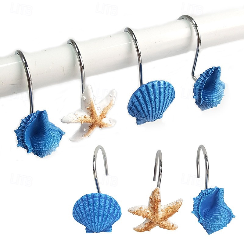 Nautical Shower Curtain Hook 12pc/box Rustproof Sea Star Shell Pendants for Bathroom Decor2