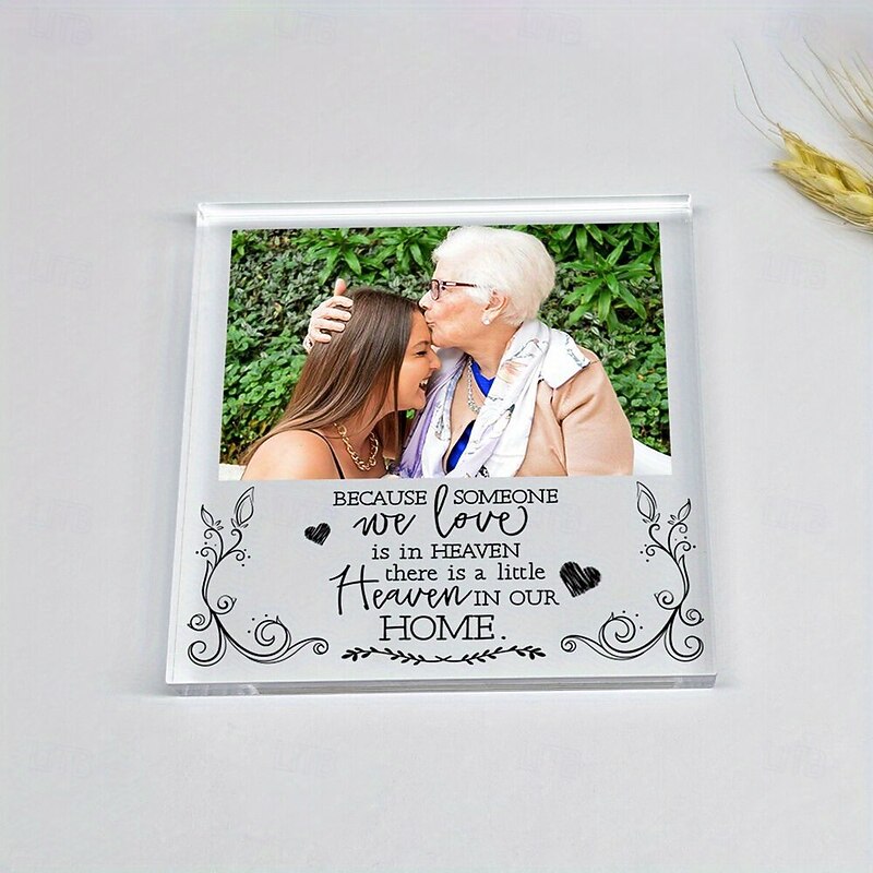 Personalized Memorial Plaque with Custom Photo, Acrylic Sympathy Gift for Loss of Mom or Dad, Indoor Outdoor Durable Tabletop Decor, Heartfelt Tribute3