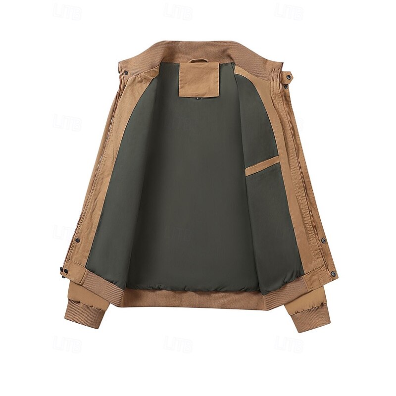 Men's Trucker Jacket Cargo Jacket Casual Jacket Vacation Daily Pocket Spring Fall Plain Fashion Classic Stand Collar Regular Black Khaki Army Green Jacket4