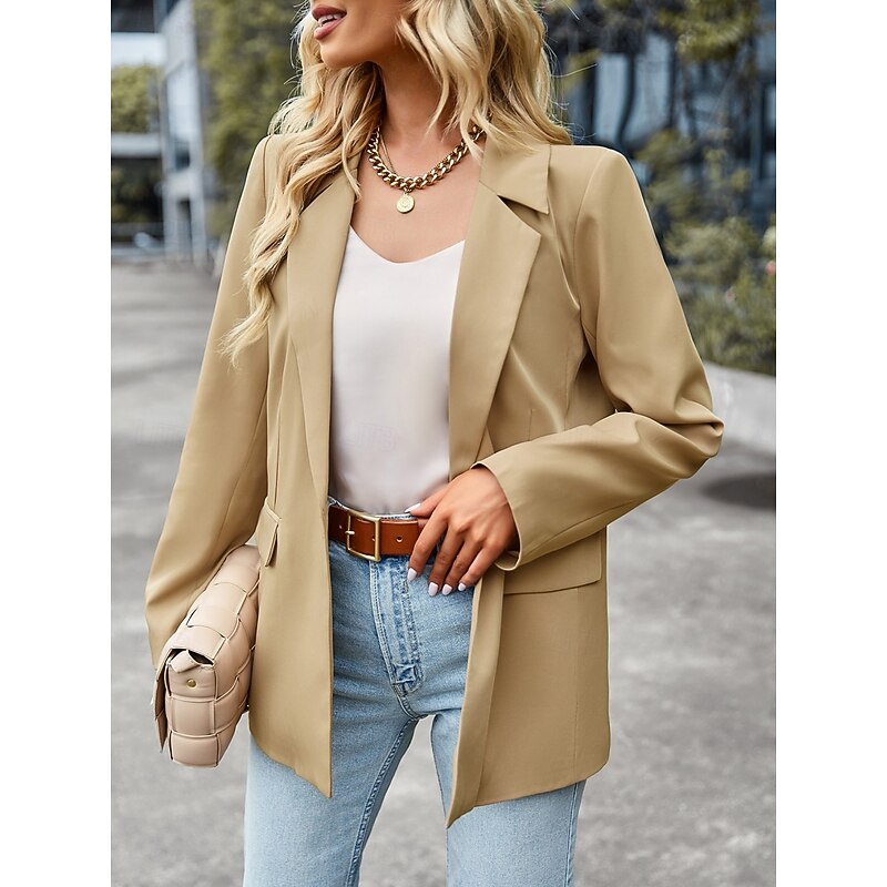 Women's Blazer Breathable Comfortable Pocket Casual Plain Office Street Casual Daily Wear Single Breasted Regular Turndown Regular Fit Long Sleeve Outerwear Black White Green Summer2