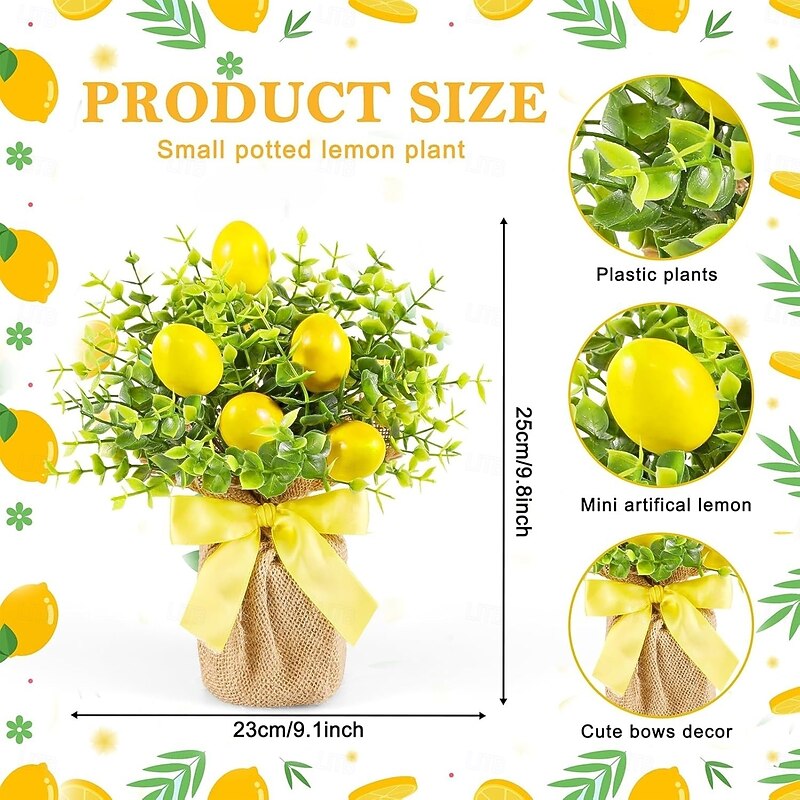 3 Pcs Artificial Lemon Flower Bouquet, Faux Greenery Plants for Table Centerpiece, Fake Yellow Fruit Floral Arrangements for Home Decor, Living Room or Dining Table Display2