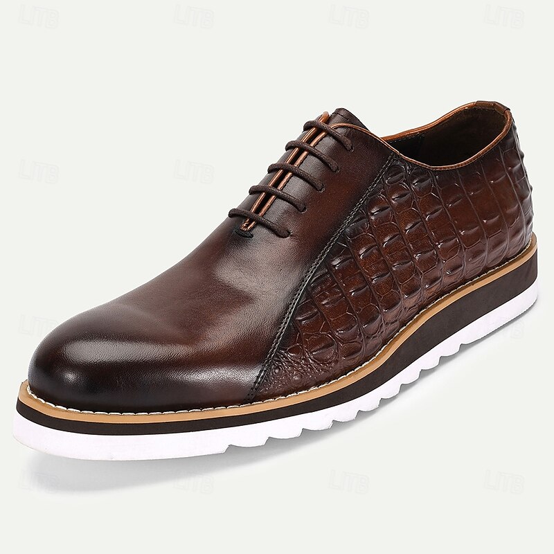 Men's Brown Premium Cowhide Lace-Up Shoes with Quilted Design and White Sole – Stylish Casual Footwear for Daily Wear and Smart-Casual Occasions2