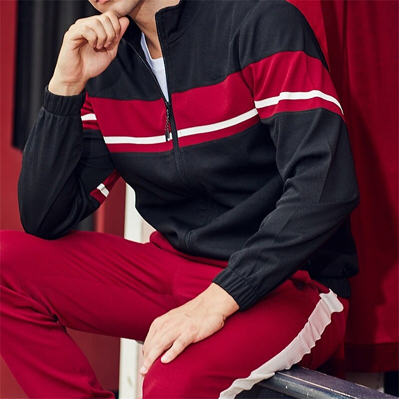 Men's Tracksuit Sweatpants Zip Up Sweatshirt Zipper Pocket Color Block Clothing Suit Fall Black Green Gym Workout Sports Windproof Long Sleeve Sport Activewear Micro-elastic Regular Fit3