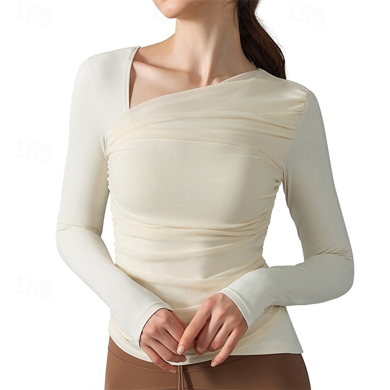 Women's Sports shirts Skin Friendly Softness Stretchy Long Sleeve Sports Solid Color Top For Pilates Dance Yoga Activewear