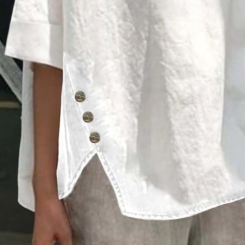 Women's Shirt Solid Color Plain Elegant Daily Casual Half Sleeve V Neck Regular Tops Daily Holiday White Summer Spring Fall3