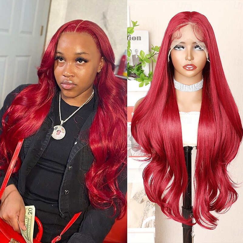 Synthetic Lace Wig Body Wave Style 30 inch Red Middle Part 13x6 Lace Front Wig Women's Wig Red / White