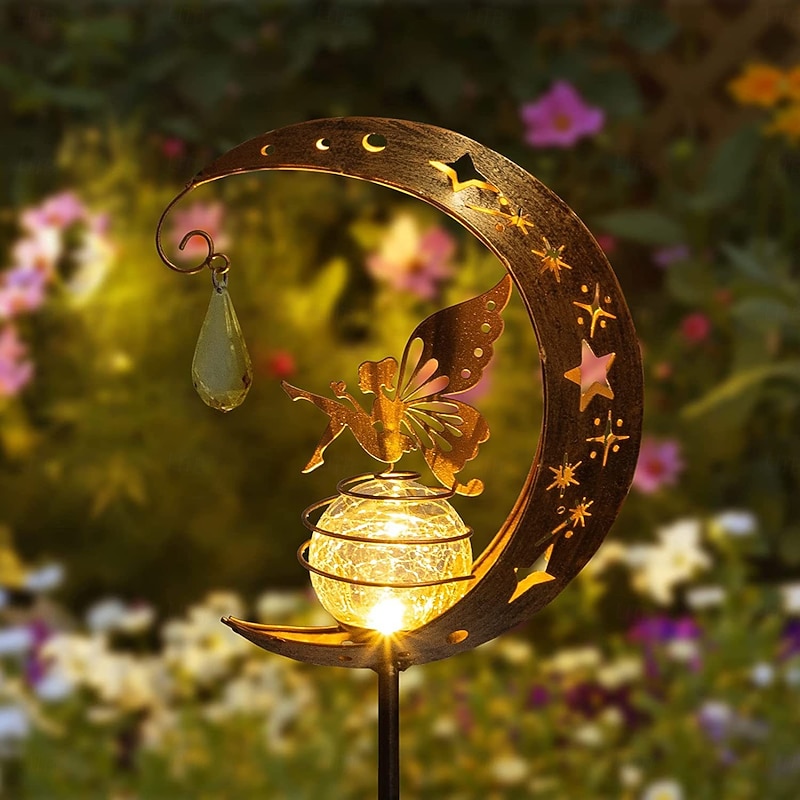 1 Pc Garden Solar Light Outdoor Decorative Light Moon Fairy Angel Lawn Light Waterproof Warm Light LED Light for Villa Yard Channel Lawn Terrace Garden Decoration