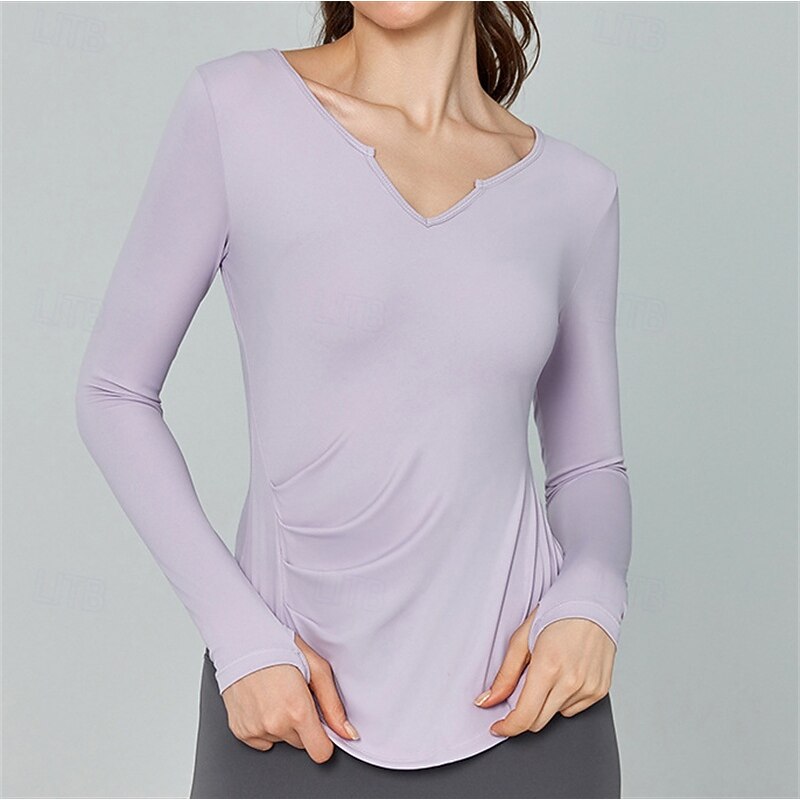 Women's Sports shirts V-neckline Skin Friendly Quick Dry Softness Loose Long Sleeve Sports Solid Color Top For Pilates Zumba Yoga Activewear4