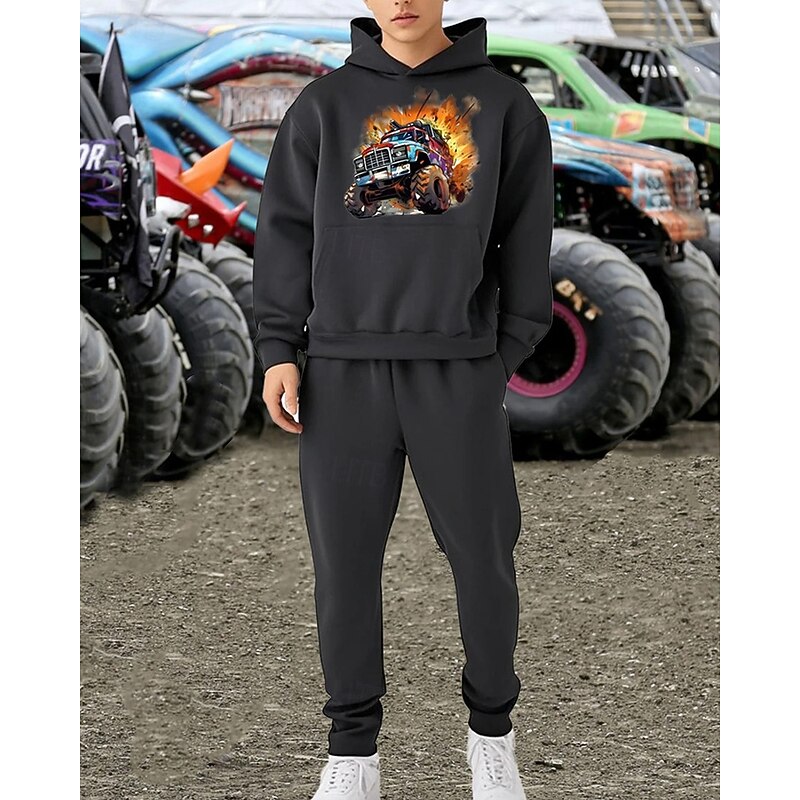 Boys' 3D Car Hoodie & Sweatpants Set Sports Suit Tracksuits Long Sleeve Spring Fall Daily Basic Casual Kids 4-12 Years Hooded Outdoor Vacation Sports Tailored Fit2