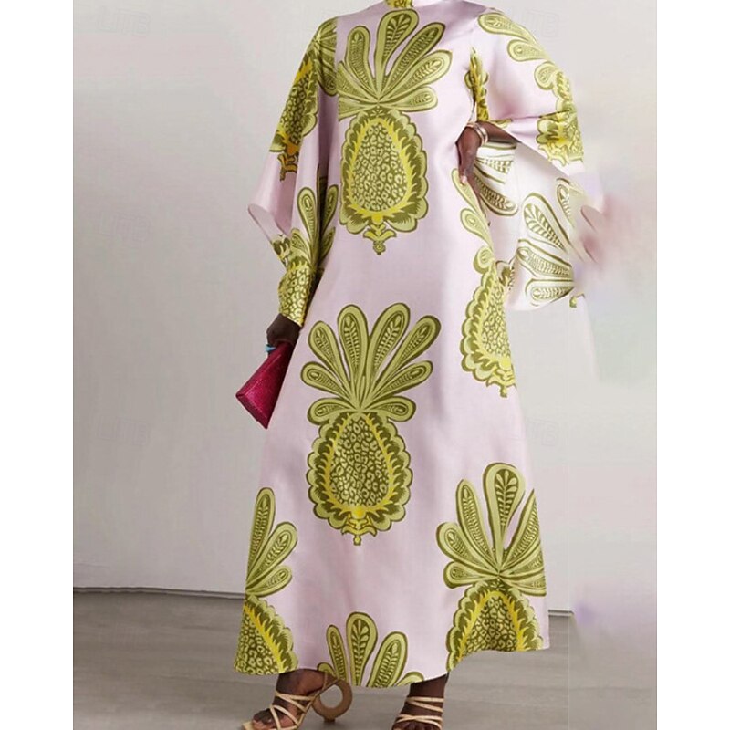 Women's Long Dress Maxi Dress Swing Dress Print Dress Classic Modern Outdoor Going out Regular Fit Flower Long Sleeve V Neck Black White Pink Dark Blue Fall2