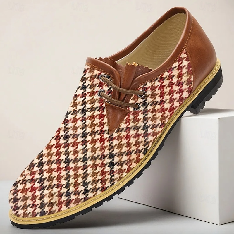 Men's Houndstooth Jacquard Fabric Loafers – Stylish Vintage Casual Shoes for Daily Walking, Weekend Outings, Bavarian Beer Festivals and Comfortable Everyday Wear