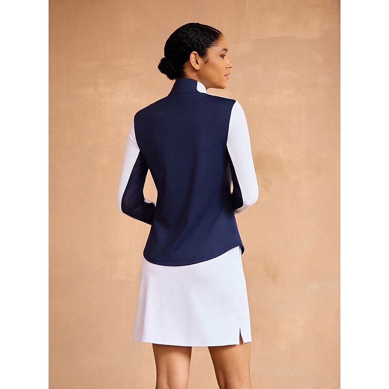 Women's Golf Polo Shirt Blue and White Long Sleeve Top Ladies Golf Attire Clothes Outfits Wear Apparel2
