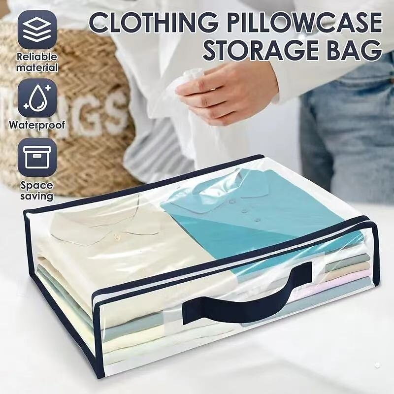 6-Pack Transparent Clothing Storage Bags with Zipper and Reinforced Handles, Sweater Blanket Organizer for Wardrobe, Suitable for Bed Sheets, Linen, Clothes, Closet Use4