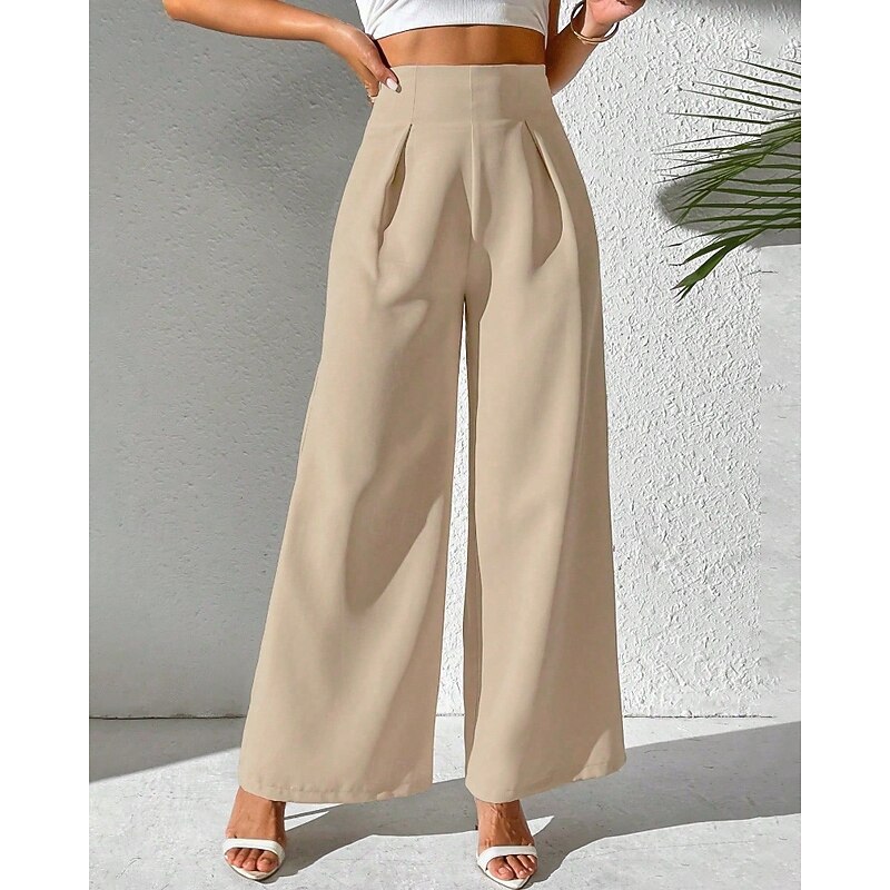 Women's Slacks Palazzo Pants Fashion Streetwear Full Length Natural Plain Elastic Waist Outdoor Comfortable Holiday Weekend Apricot Black White Beige Fall Regular Fit