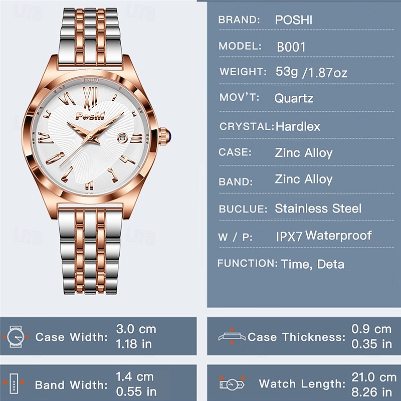 Fashion Women's Quartz Watch with Circular Dial Roman Novelty Digital Quartz Watch PX7 Waterproof Strap Calendar Stainless Steel Strap Women's Business Watch The Best Choice for Gifts3
