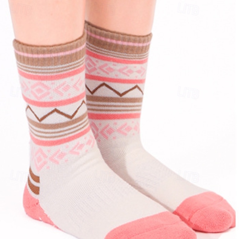 1 Pair Women's merino wool socks Hiking Socks Sports Socks Thermal Warm Breathable Anti Blister Sweat-Wicking Outdoor mid crew Patchwork Wool Pink Sky Blue Purple for Running3