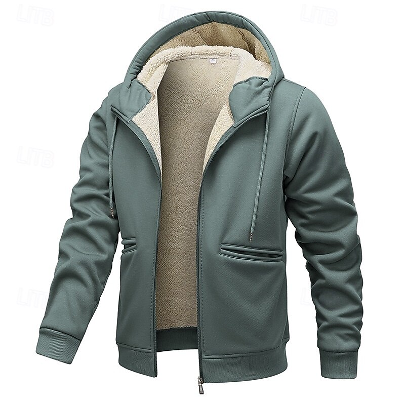 Men's Hoodie Full Zip Hoodie Fleece Hoodie Fleece lined Hoodie Yellow Army Green Khaki Gray Hooded Plain Zip Up Pocket Work Sports & Outdoor Casual Polyester Streetwear Sportswear Casual Fall & Winter3