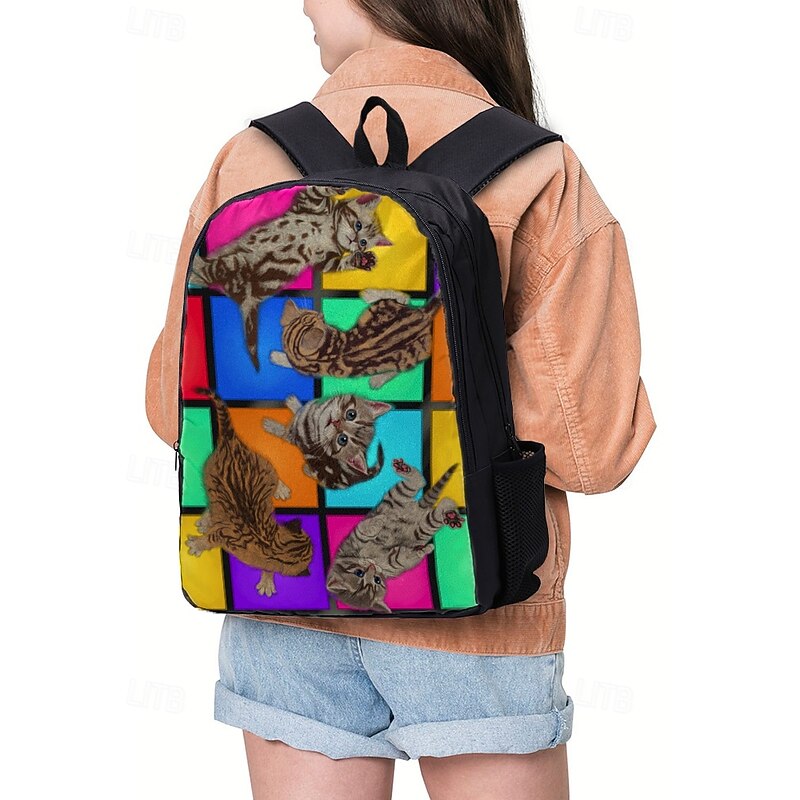 Kids' Fun Cat Print Backpack Set with Pencil Case and Lunch Bag – Colorful, Playful Design for School, Travel and Everyday Use Vincent Hie2