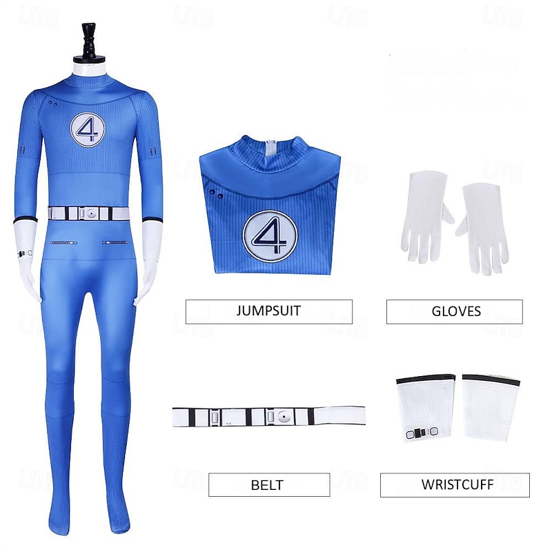 The Fantastic Four: First Steps Superhero Mister Fantastic Jumpsuit Bodysuits Carnival Costume Dress Up Movie Cosplay for Men's Adults' Halloween Carnival World Book Day Performance Party Comic Con2