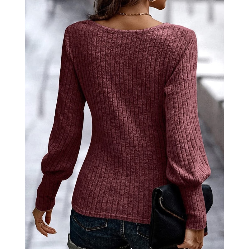 Women's Shirt Blouse Plain Modern Casual Long Sleeve Crew Neck Regular Tops Daily Holiday Going out Black Wine Blue Khaki Light Grey Fall4