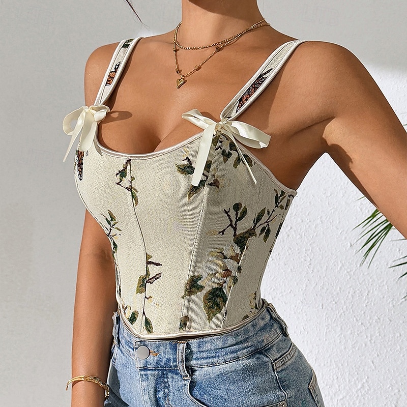 Retro Vintage Medieval Renaissance Corset Vest Bustier Floral Jacquard Sweetheart Neck Fancy Dress Women's Celtic Fantasy Halloween Carnival Party Casual Daily LARP Adults' Corset2