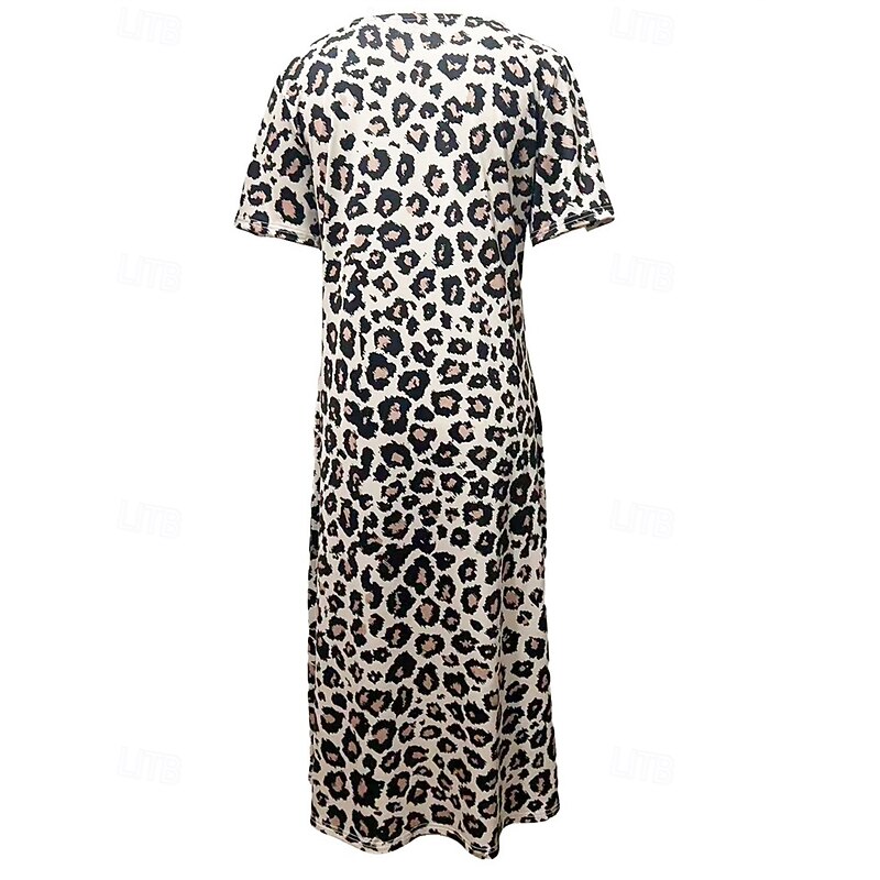 Women's Long Dress Maxi Dress Casual Dress Summer Dress Fashion Modern Daily Beach Weekend Regular Fit Leopard Short Sleeve V Neck Brown Summer2