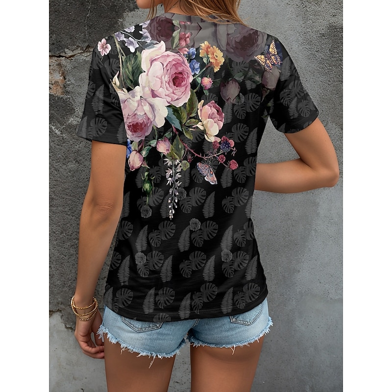 Women's T Shirt Floral Graphic Vintage Stylish Classic Short Sleeve Crew Neck Round Neck Regular Tops Daily Print Pink Blue Purple Green Summer Spring2