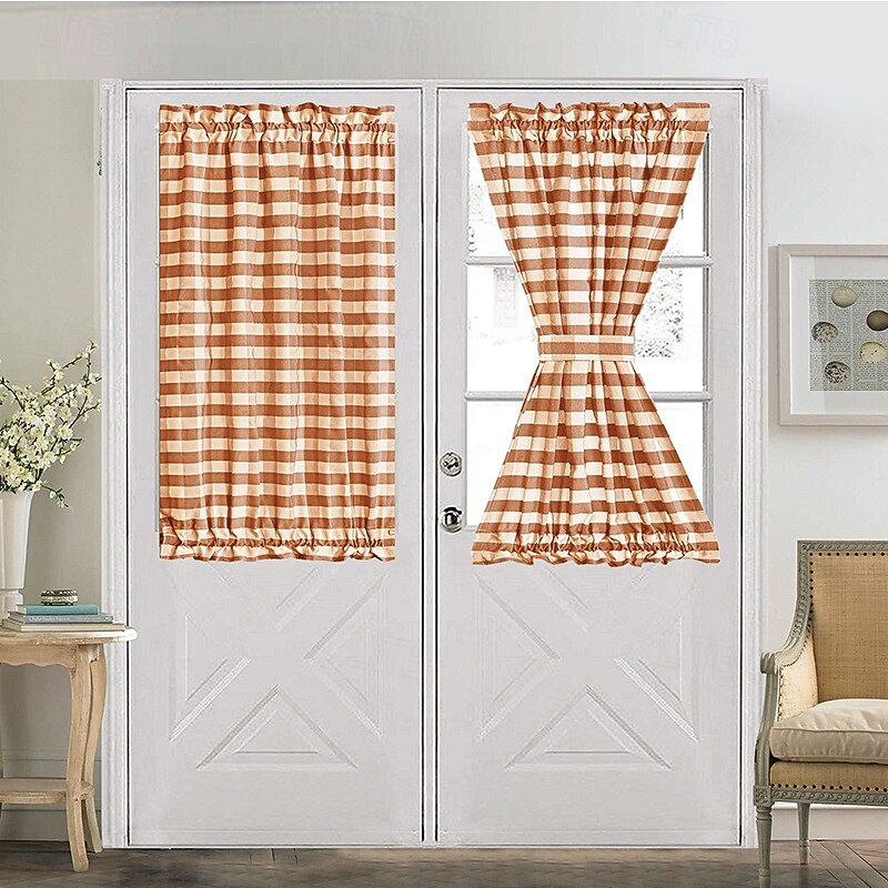 French Door Curtains with Rod Pocket Gingham Curtain for Doors Window Draperies Door Curtain Panels with Glass Window, Kitchen and Patio Doors for Privacy4
