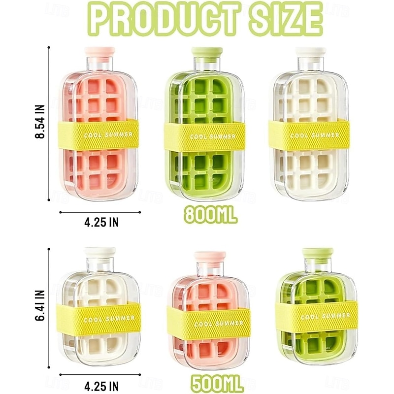 Ice Cube Bottle with Straw for Cool Summer, My Crush Cup Ice Cube Trays for Water Bottles, 2 in 1 Portable Touch-Free Ice Maker Kettle with Lid and Bin for Quick Ice Making4