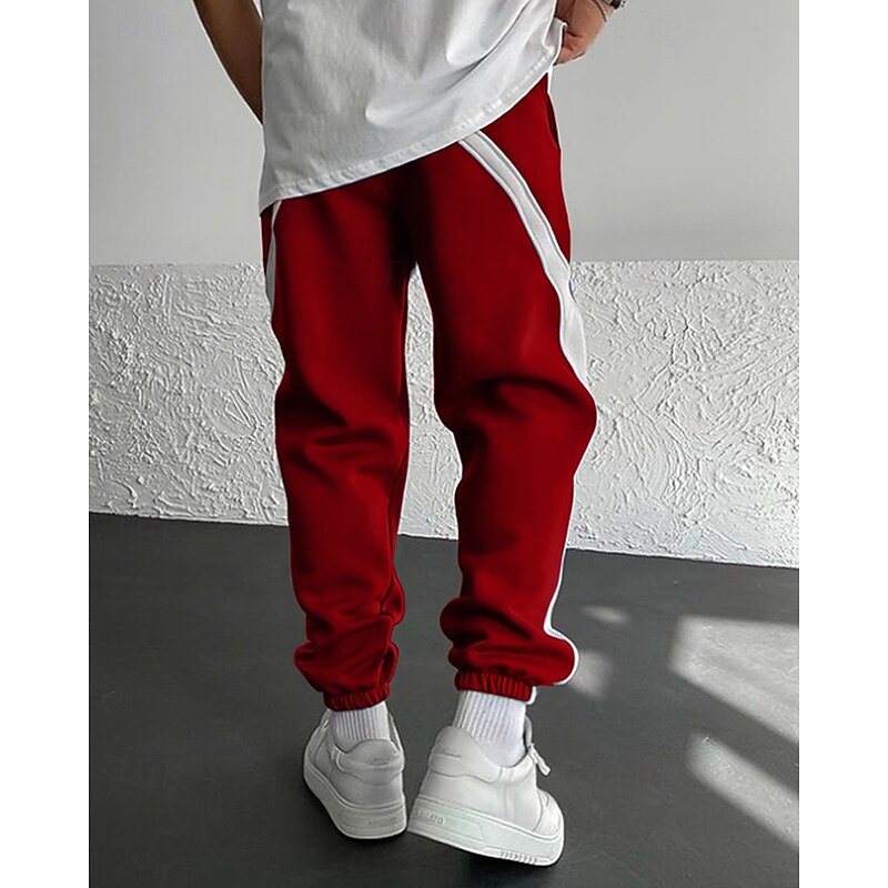 Men's Athletic Pants Sweatpants Joggers Trousers Pocket Drawstring Elastic Waist Color Block Comfort Sports Outdoor Daily Fashion Casual Black / Red White Micro-elastic3