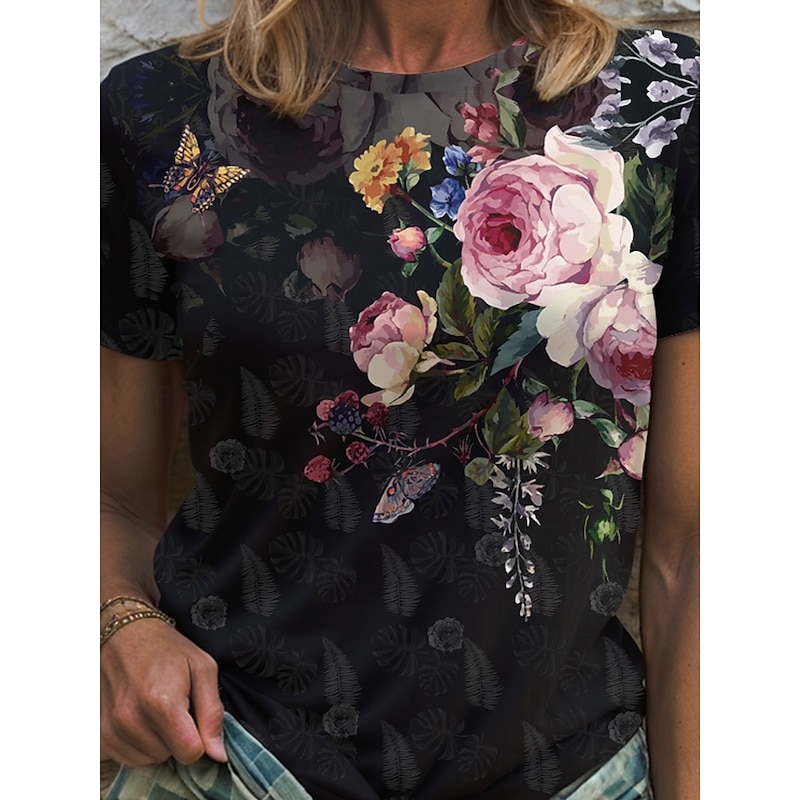 Women's T Shirt Floral Graphic Vintage Stylish Classic Short Sleeve Crew Neck Round Neck Regular Tops Daily Print Pink Blue Purple Green Summer Spring3