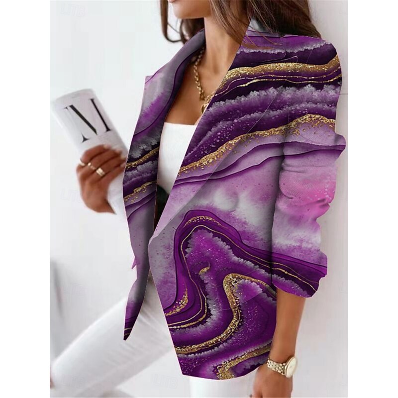 Women's Blazer Comfortable Breathable Print Casual Color Gradient Office Street Casual Daily Wear Open Front Regular Turndown Regular Fit Long Sleeve Outerwear Pink Navy Blue Blue Spring Fall4
