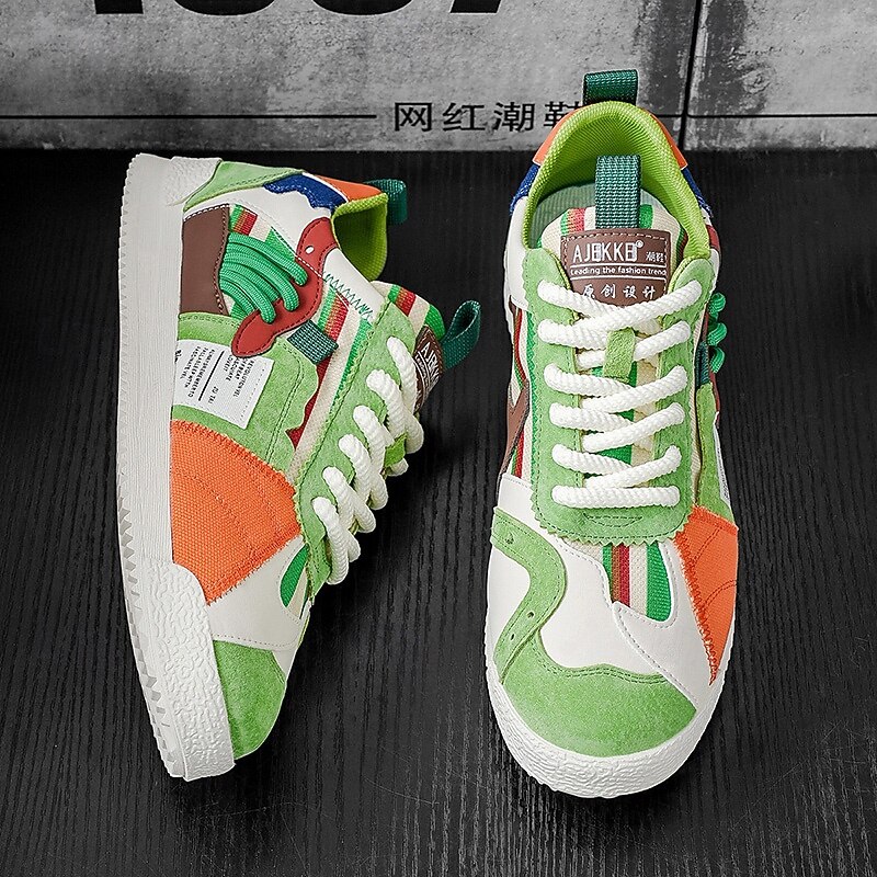 Men's Colorblock Patchwork Streetwear Sneakers – Trendy Retro Lace-Up Sports Shoes for Urban Style, Creative Outfits, Art Festivals and Everyday Fashion-Forward Looks4